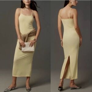 Anthropologie | Sleeveless Pointelle Slip Maxi Dress in Butter Yellow | XL